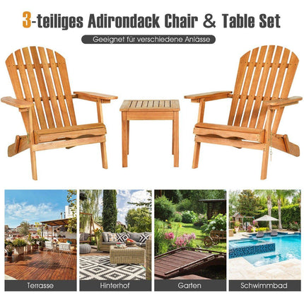 Folding Adirondack Chairs Set with Table, Eucalyptus Wood