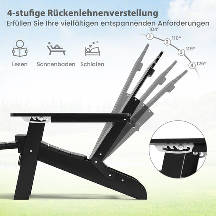 Folding Adirondack Chair with Footrest & Adjustable Backrest Garden Chair with Cup Holder Black