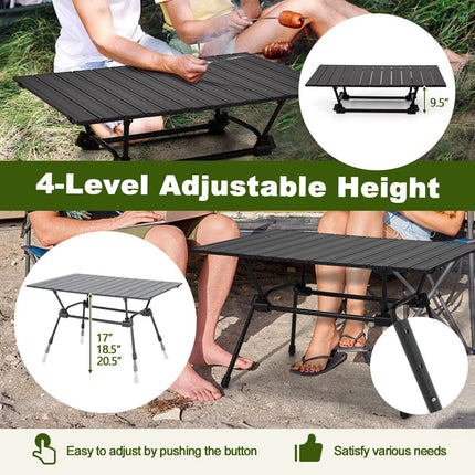 Folding Aluminum Camping Table – Adjustable Height, Carry Bag
