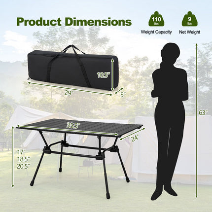 Folding Aluminum Camping Table – Adjustable Height, Carry Bag