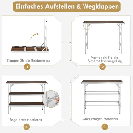 Folding Aluminum Camping Table with 2-Tier Shelves