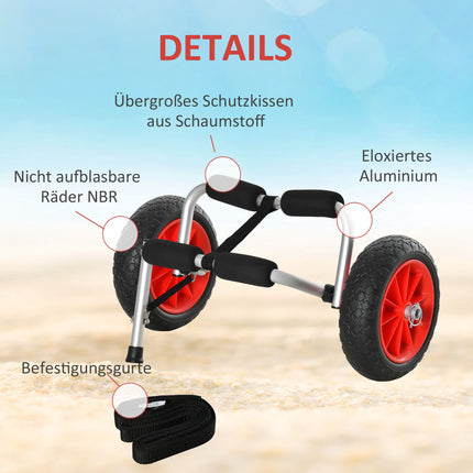 Folding Aluminum Kayak Cart with Straps, 70 kg Capacity