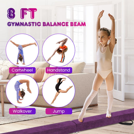 Folding Balance Beam, 8 Ft, Wood Base, Anti-Slip Bottom
