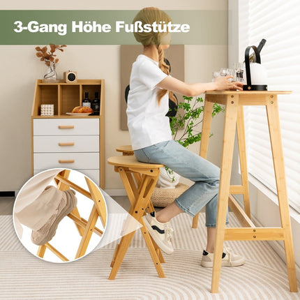 Folding Bamboo Bar Stools, Set of 2, 61 cm Seat Height