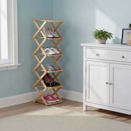 Folding Bamboo Shoe Rack – Compact, Vertical, Foldable
