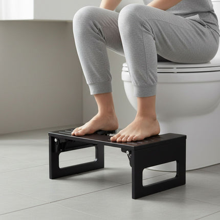 Folding Bamboo Toilet Stool, Non-Slip, Compact