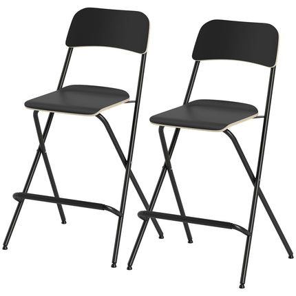 Folding Bar Stools Set of 2, Black Steel Frame, 120kg Capacity