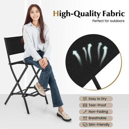 Folding Bar Stools Set of 2, Fabric Backrest, Footrest