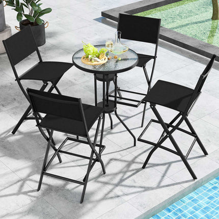 Folding Bar Stools Set of 2, Fabric Backrest, Footrest