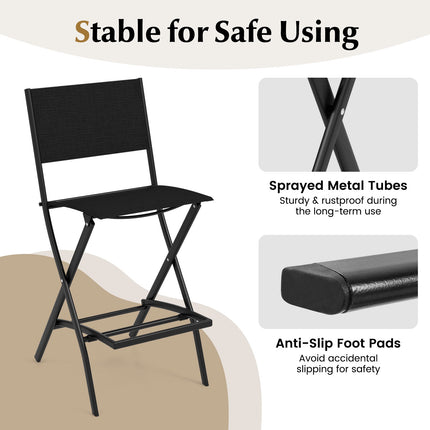 Folding Bar Stools Set of 2, Fabric Backrest, Footrest