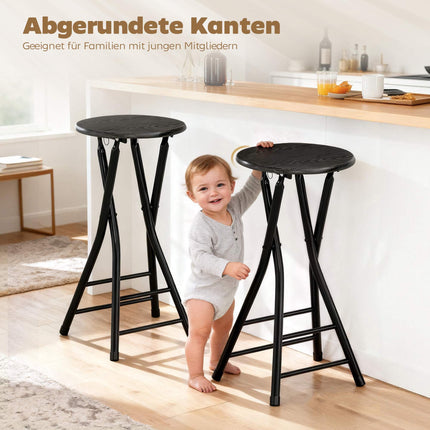 Folding Bar Stools, Steel & MDF, Set of 2, Black