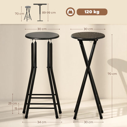 Folding Bar Stools, Steel & MDF, Set of 2, Black