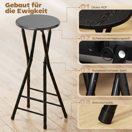Folding Bar Stools, Steel & MDF, Set of 2, Black