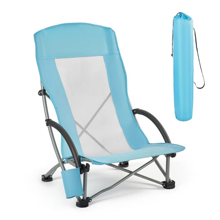 Folding Beach Chair, High Back, 150 kg, Cup Holder