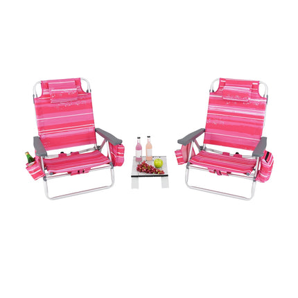 Folding Beach Chair Set, 2 Chairs, Table, 5-Position Backrest