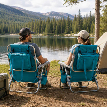 Folding Beach Chair Set, Adjustable Recline, Turquoise
