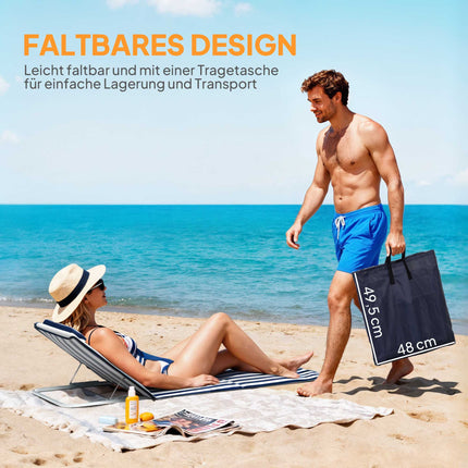 Folding Beach Chair, Steel Frame, Adjustable Backrest, Blue