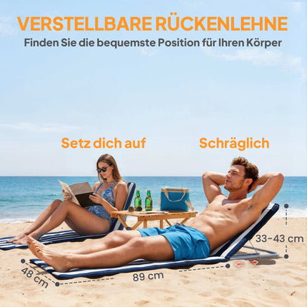 Folding Beach Chair, Steel Frame, Adjustable Backrest, Blue