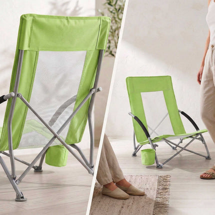 Folding Beach Chair With Cup Holder And Carry Bag