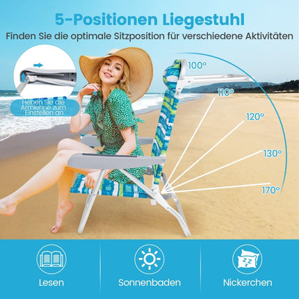 Folding Beach Chairs, Adjustable Backrest, 2-Pack, Green