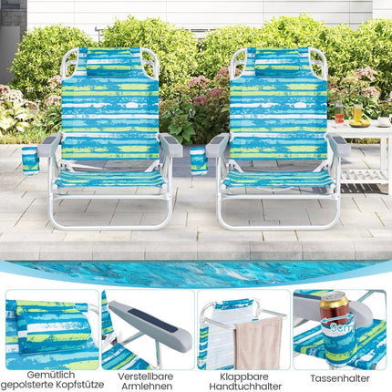 Folding Beach Chairs, Adjustable Backrest, 2-Pack, Green