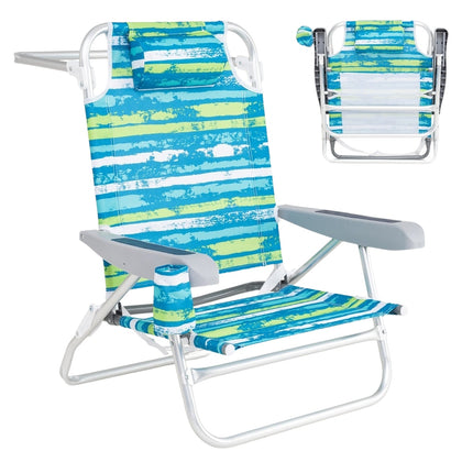 Folding Beach Chairs, Adjustable Backrest, 2-Pack, Green