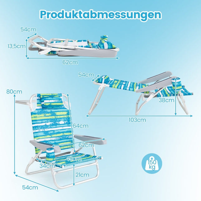 Opklapbare strandstoelen met verstelbare rugleuning, set van 2, groen