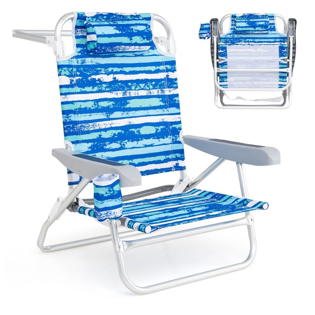 Set van 2 opklapbare strandstoelen, verstelbaar, blauw