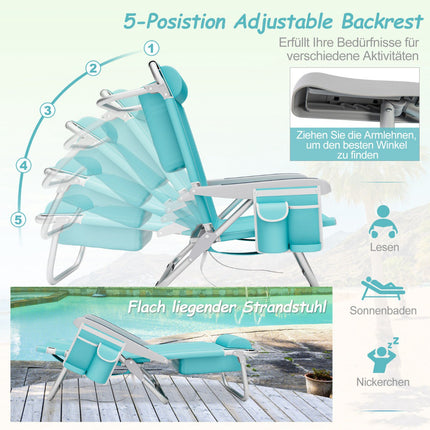 Folding Beach Chairs Set of 2 with Adjustable Backrest