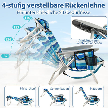 Folding Beach Chair with Adjustable Backrest & Cooler