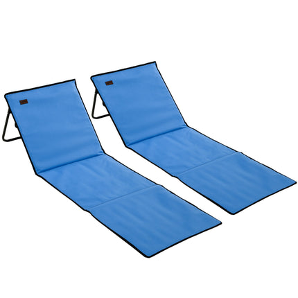 Folding Beach Lounger Set, Steel Frame, Blue, 2-Pack