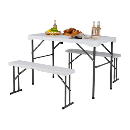 Folding Beer Garden Set with 2 Benches & 1 Table