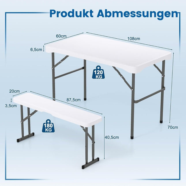 Folding Beer Garden Set with 2 Benches & 1 Table