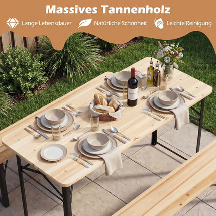 Folding Beer Garden Set with Table and 2 Benches, 118 cm