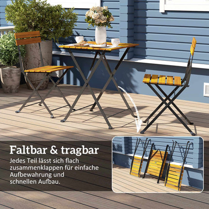 Folding Bistro Set for 2, Teak Acacia Wood & Steel