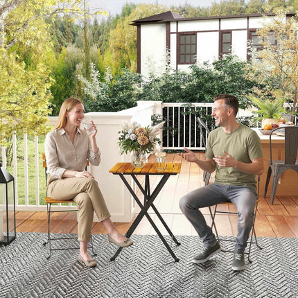 Folding Bistro Set for 2, Teak Acacia Wood & Steel
