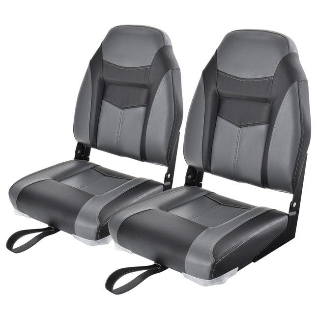 Folding Boat Seat Set, High Back, Thick Cushion, Black