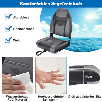 Folding Boat Seat Set, High Back, Thick Cushion, Black