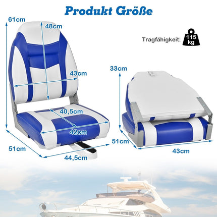 Folding Boat Seat Set, High Back, Thick Foam Padding, Blue