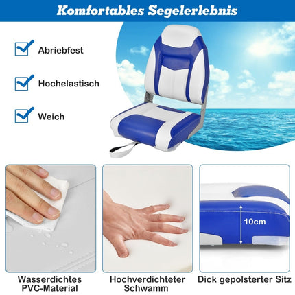Folding Boat Seat Set, High Back, Thick Foam Padding, Blue