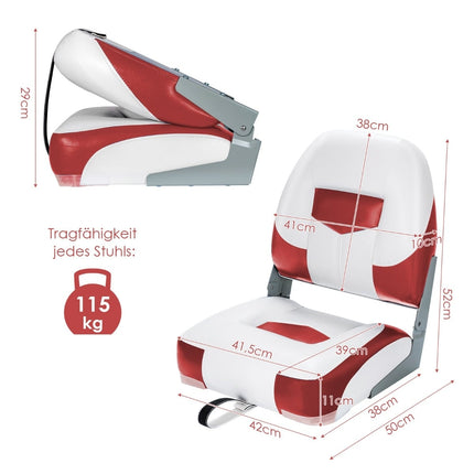 Folding Boat Seats, 2-Pack, Red/White, 110kg Capacity