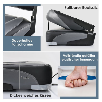Folding Boat Seats Set, Black, Foam Padded, 110kg Capacity