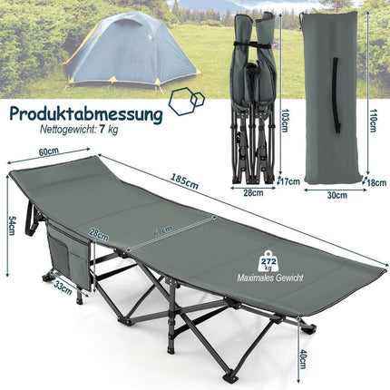 Folding Camping Bed Durable Travel Bed 190 x 70 x 54 cm Gray