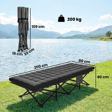 Folding Camping Bed with Carry Bag, 200kg Capacity, Black