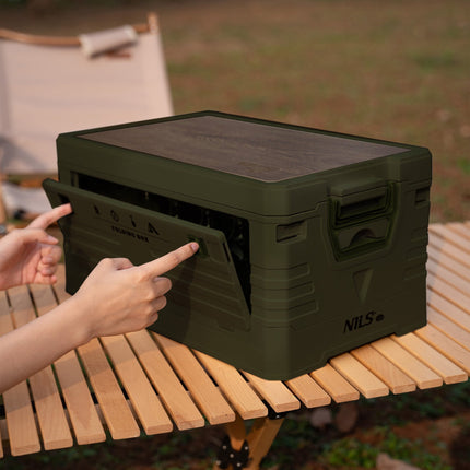 Folding Camping Box with Lid & Table – 32L, Green