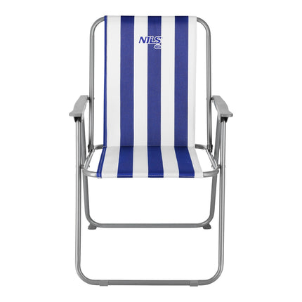 Folding Camping Chair, Blue-White, Portable Design