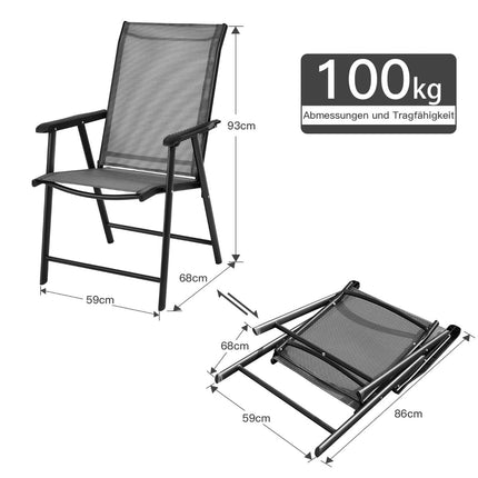 Folding Camping Chairs Set, Gray, Metal Frame, 2-Pack