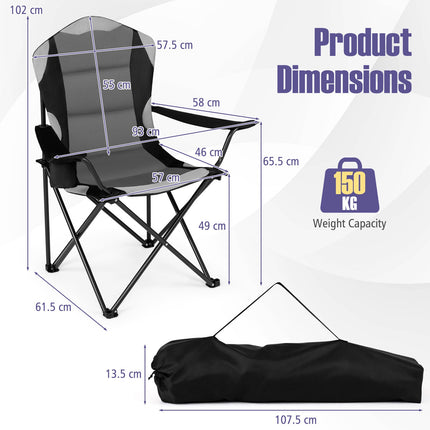 Folding Camping Chairs with Cup Holders, Black – 2 Pack