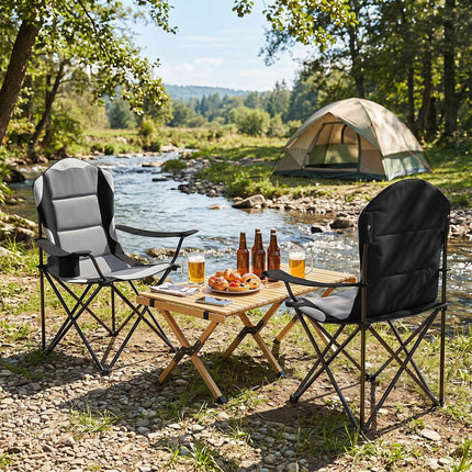 Folding Camping Chairs with Cup Holders, Black – 2 Pack