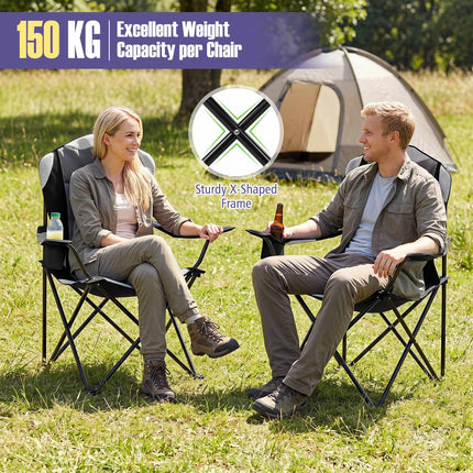 Folding Camping Chairs with Cup Holders, Black – 2 Pack